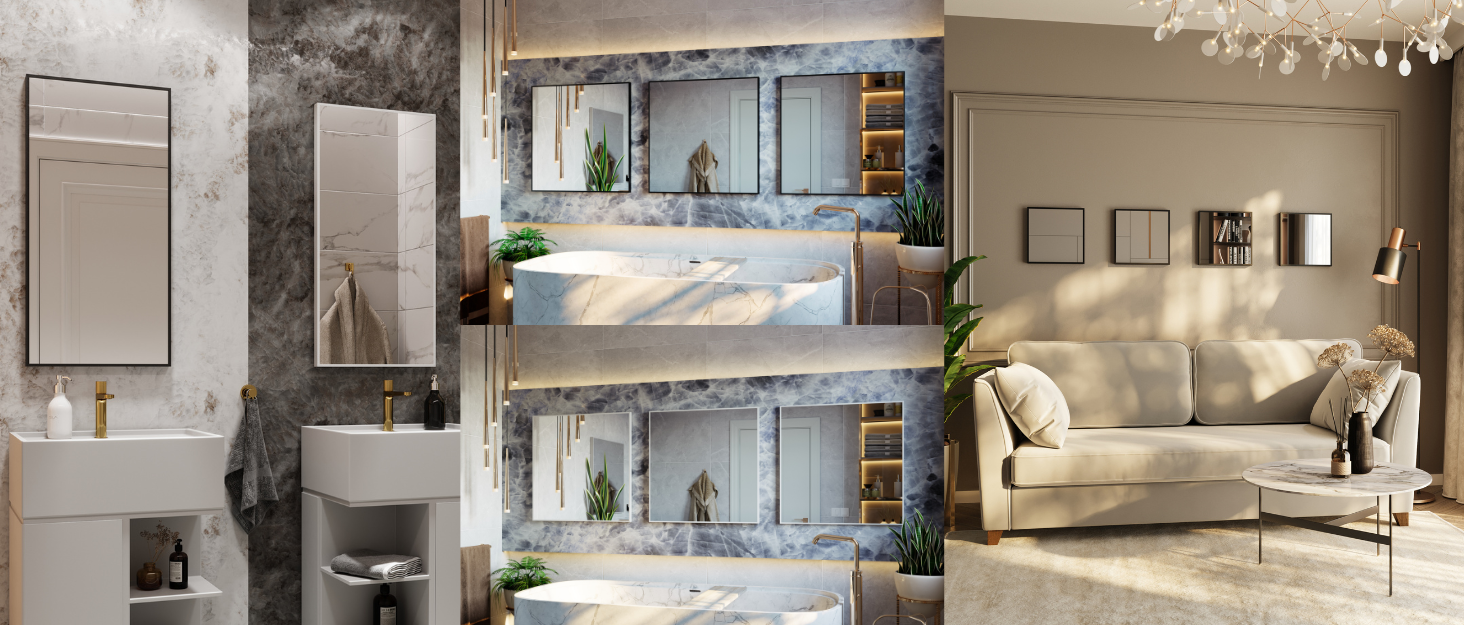 Круглий настінний дзеркало GOLD&CHROME: великий, 50x50 см, з гарантією 2 роки. Ідеально для ванної кімнати та макіяжу. Алюмінієвий, декоративний, великий дзеркало для ванної кімнати.