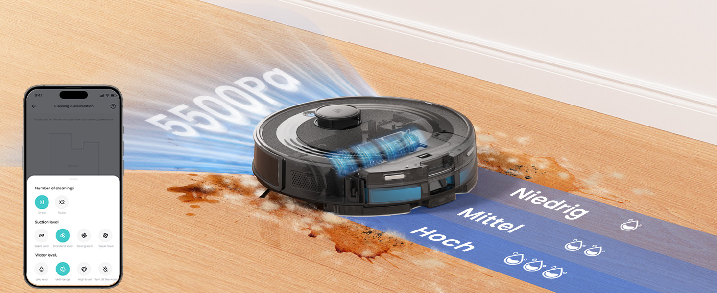 Робот-пилосос LEFANT M330 Pro з функцією миття, 3-в-1, 5000Pa, лазерна навігація, уникнення перешкод PSD, керування через додаток та голосове управління (M2 Pro, чорний)