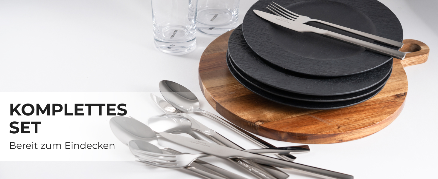 Набір столових приборів Miamio для 6 осіб (72 шт.) з нержавіючої сталі 18/10, сріблястого кольору, придатний для миття в посудомийній машині