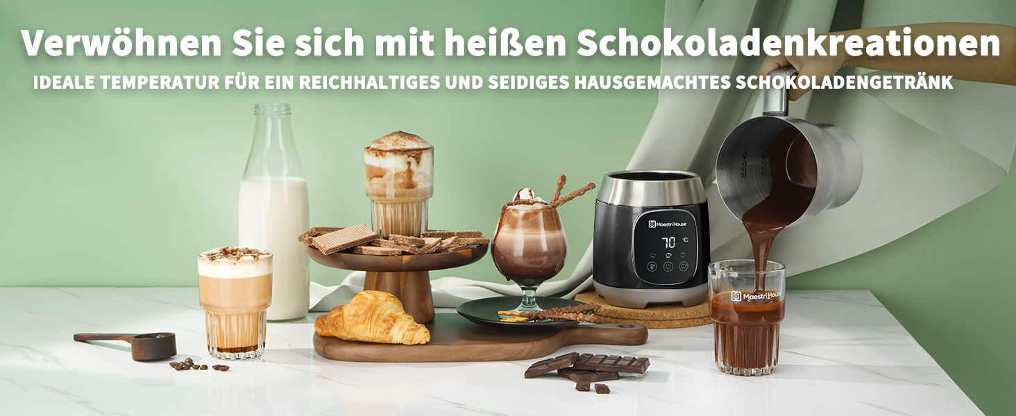 Електричний спінювач молока Maestri House 600 мл, 12-в-1, з регулюванням температури та функцією пам'яті, з нержавіючої сталі, чорний