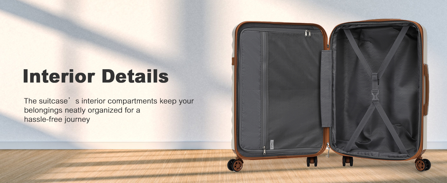 Набір валіз KONO: 3-в-1 (рюкзак, валіза на колесах, косметичка) з ABS+PC, TSA-замок, 4 колеса (кремовий/коричневий)