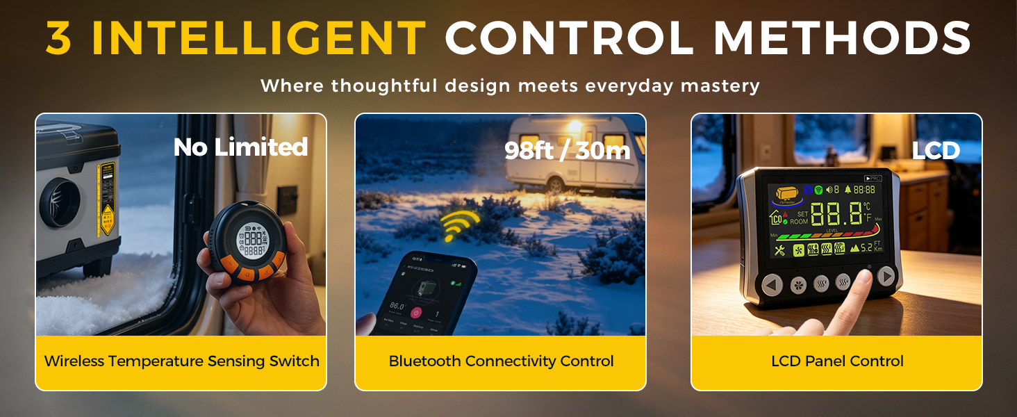 Автономний дизельний обігрівач Sunster 8кВт All-in-One з Bluetooth, керуванням через додаток та CO-датчиком для кемпера, автобуса, вантажівки та човна