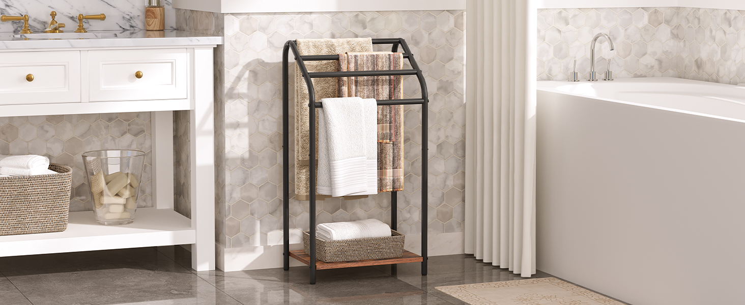 Підставка для рушників HOOBRO, стояча, велика, з 4 перекладинами, 41,5 x 28,5 x 79,5 см, вішалка для одягу, рушників, ковдр, економна, стабільна, в індустріальному стилі