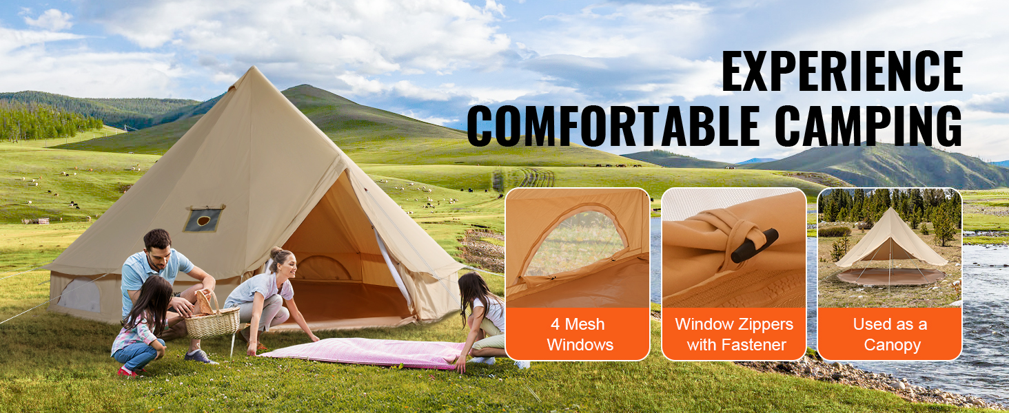 Намет-юрта VEVOR Glockenzelt 3-7м бавовняний TC, для 6-12 осіб, з посиленим каркасом та PVC підлогою - для кемпінгу та відпочинку