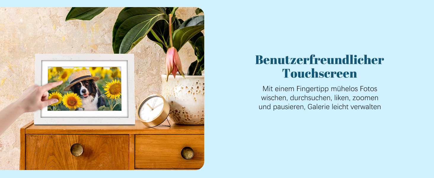 Цифровий фоторамка Eptusmey 10.1 дюймів з Wi-Fi, дуб, 32GB, IPS Touchscreen, відтворення фото/відео через Uhale APP, подарунок для чоловіків та жінок, білий