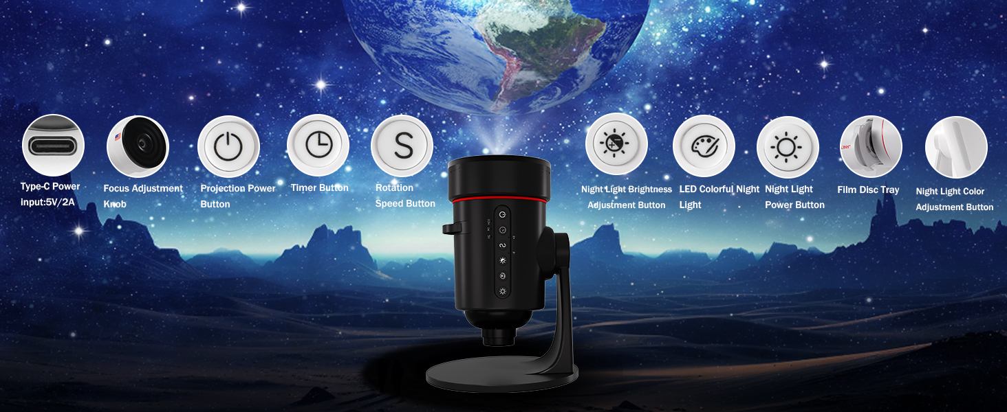 Проєктор зоряного неба VanSmaGo 8 покоління Sternenhimmel Galaxy: Планетарій, нічник HD, обертання 360°, таймер