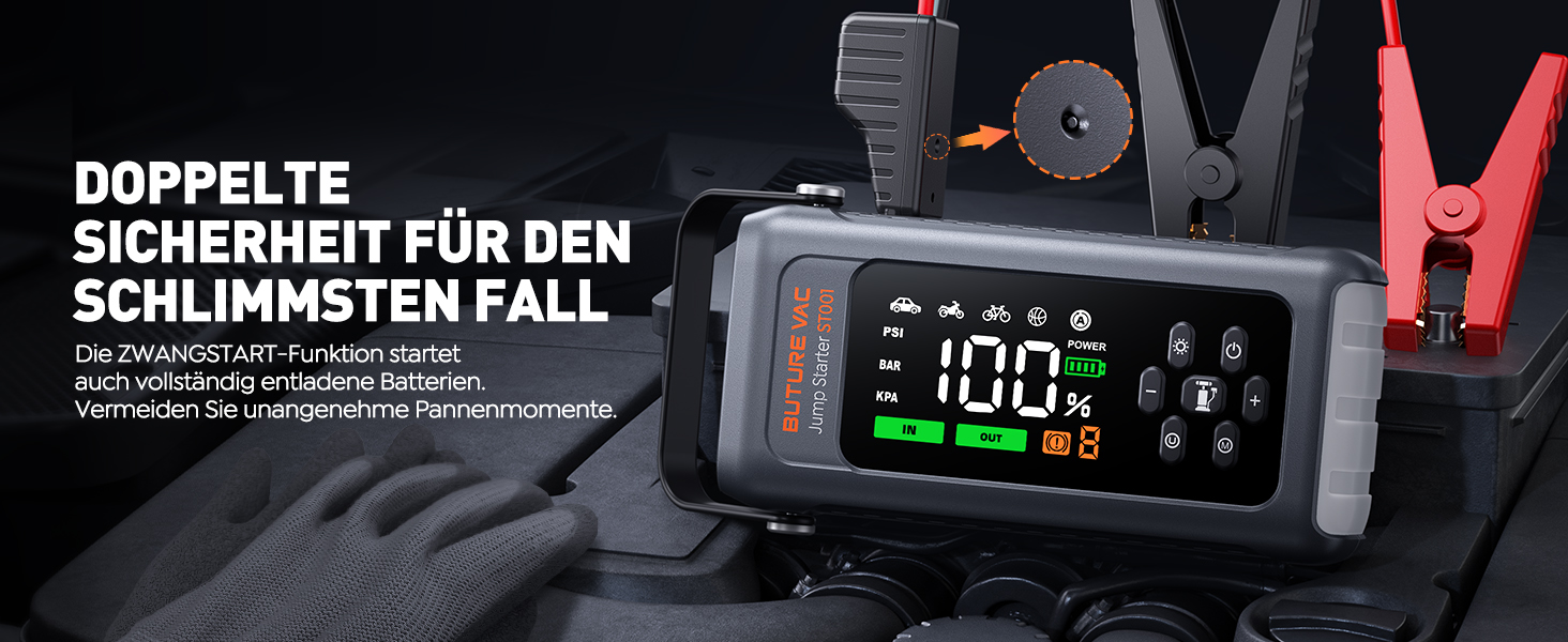 Портативний пусковий пристрій 5000A з компресором 150PSI, 12V, для автомобілів, з ліхтариком, рукавичками