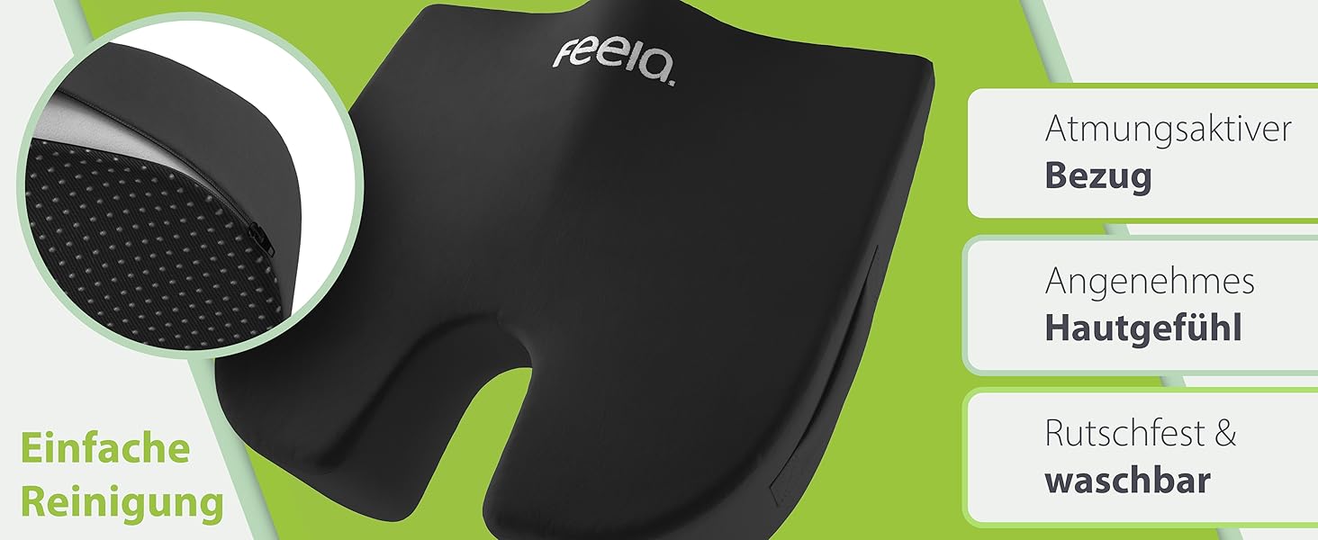 Ортопедична подушка-клинок Feela® для сидіння [3 ступені жорсткості] – ергономічна подушка для автомобіля та дивану, подушка-клинок для сидіння, чорна, м'яка (50-80 кг)