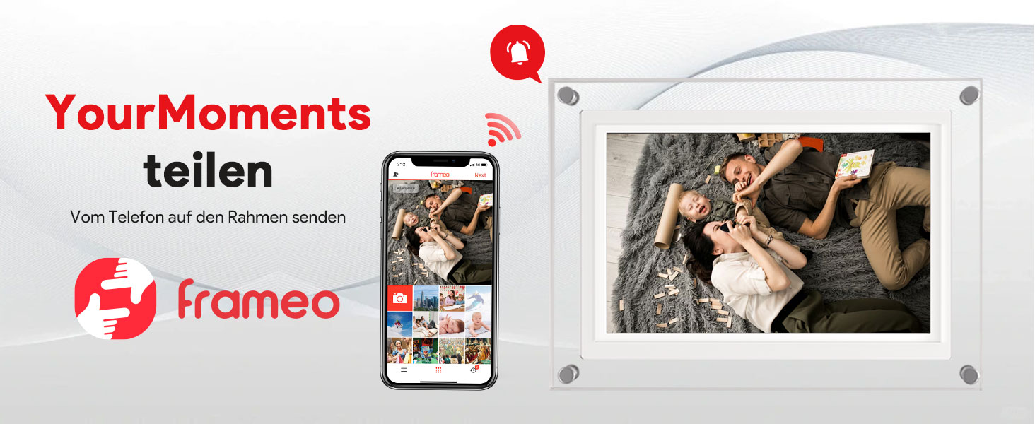 Цифрова фоторамка 15.6 дюймів з Wi-Fi, HD IPS сенсорний екран 1920x1080, 32ГБ пам'яті, підтримка Frameo App, автоматичний поворот зображення