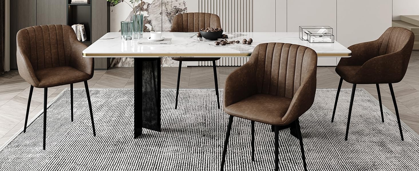 Обідні стільці для їдальні з підлокітниками, комплект 4 шт, темно-коричневі. М'яке сидіння з поліестеру для кухні, вітальні, спальні