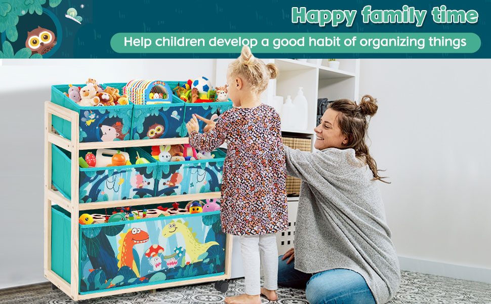 Органайзер для іграшок HOMCENT з колесами та 6 контейнерами, велика місткість, тематика динозаврів для дитячої кімнати