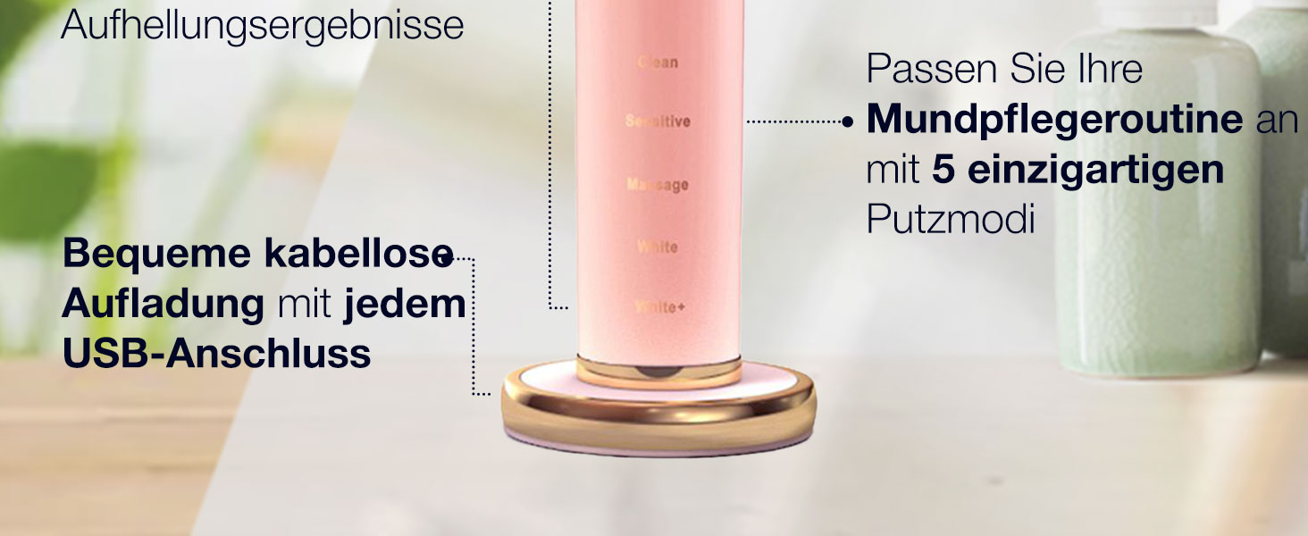 Електрична зубна щітка Wagner Stern WHITEN+ Edition з датчиком тиску. 5 режимів чищення, 3 рівні інтенсивності, 8 насадок, преміум-чехол. Зелений (Рожевий)