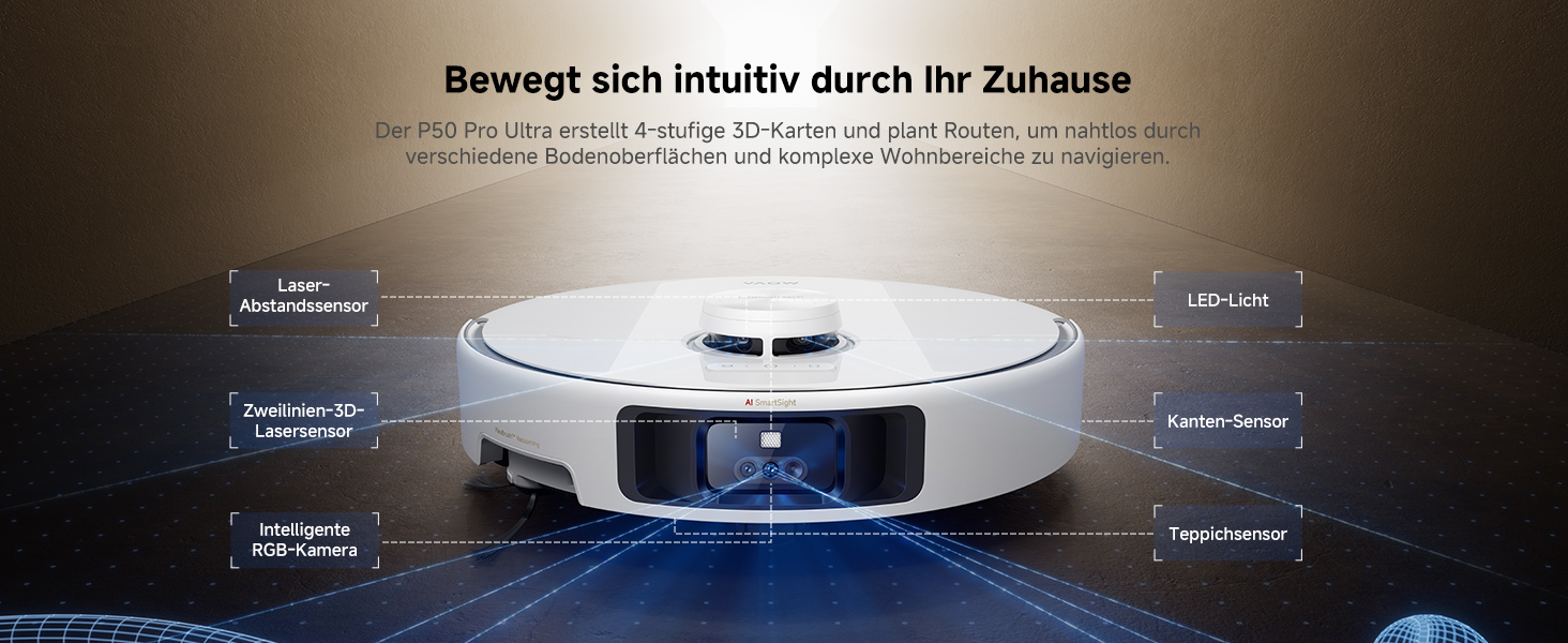 Робот-пилосос Mova P50 Pro Ultra з мокрою прибиранням, 19000 Па, самоочищення гарячою водою, бічні щітки, LDS-навігація, RGB AI, уникнення перешкод, автоматичне спорожнення/поповнення