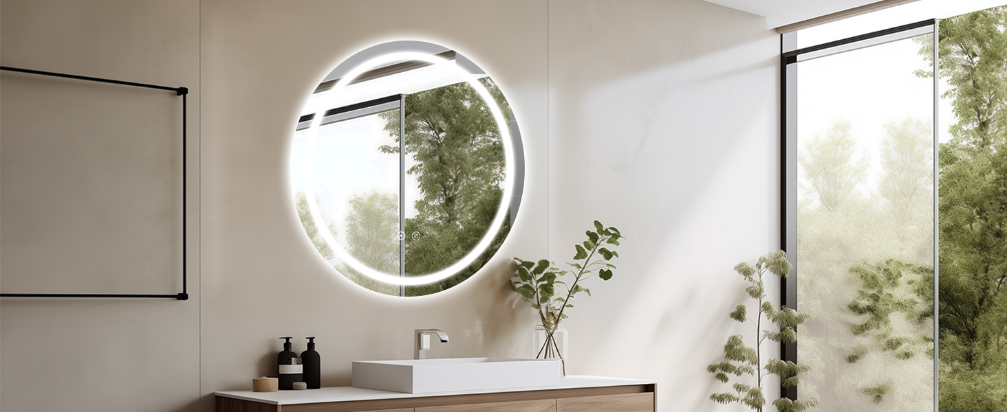 LED дзеркало для ванної кімнати 60x80 см з підсвічуванням, 3 кольори, регулювання яскравості, протитуманне покриття, сенсорне управління