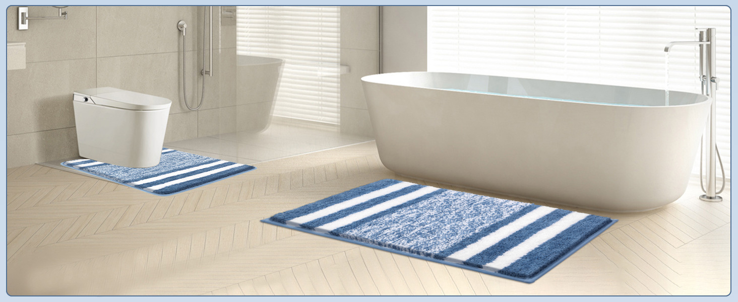М'який килимок для ванної кімнати Pauwer, комплект з 2 шт., водопоглинаючий, для ванни та туалету, антиковзаючі, можна прати в пральній машині, блакитний, 50 x 80 + 50 x 60 см