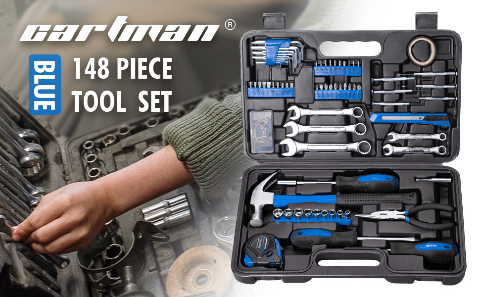 Набір інструментів CARTMAN 148 предметів для дому в пластиковому кейсі, синій