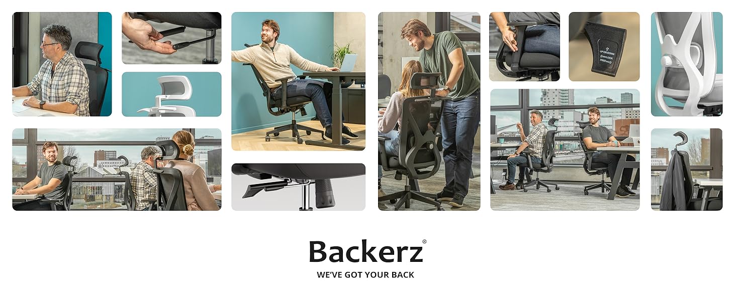 Офісне крісло Backerz Ergonomic - Офісні крісла 150 кг, сертифікація NEN 1335 - Офісний стілець - Стілець - Ергономічне офісне крісло - Комп'ютерне крісло з регулюванням висоти та зручністю для спини - чорний