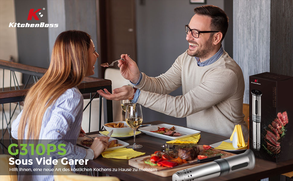 Sous Vide занурювальний циркулятор KitchenBoss G310PS-SC: точний контроль температури, Wi-Fi, LED дисплей, 1100W, IPX7 водонепроникність