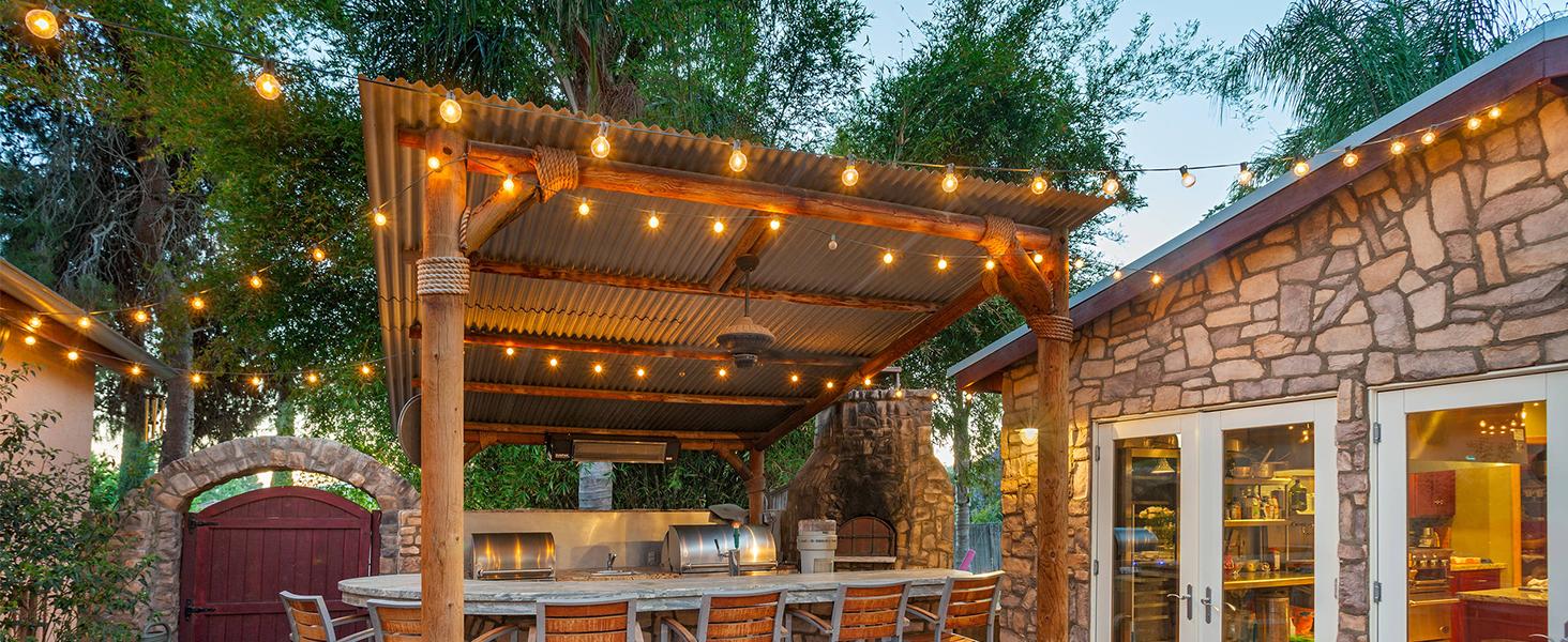 LED гірлянда для вулиці з пультом керування, 15м, G40, диммування, 4 режими, таймер, вологостійка, для саду, балкону, тераси, вечірки, кемпінгу, весілля