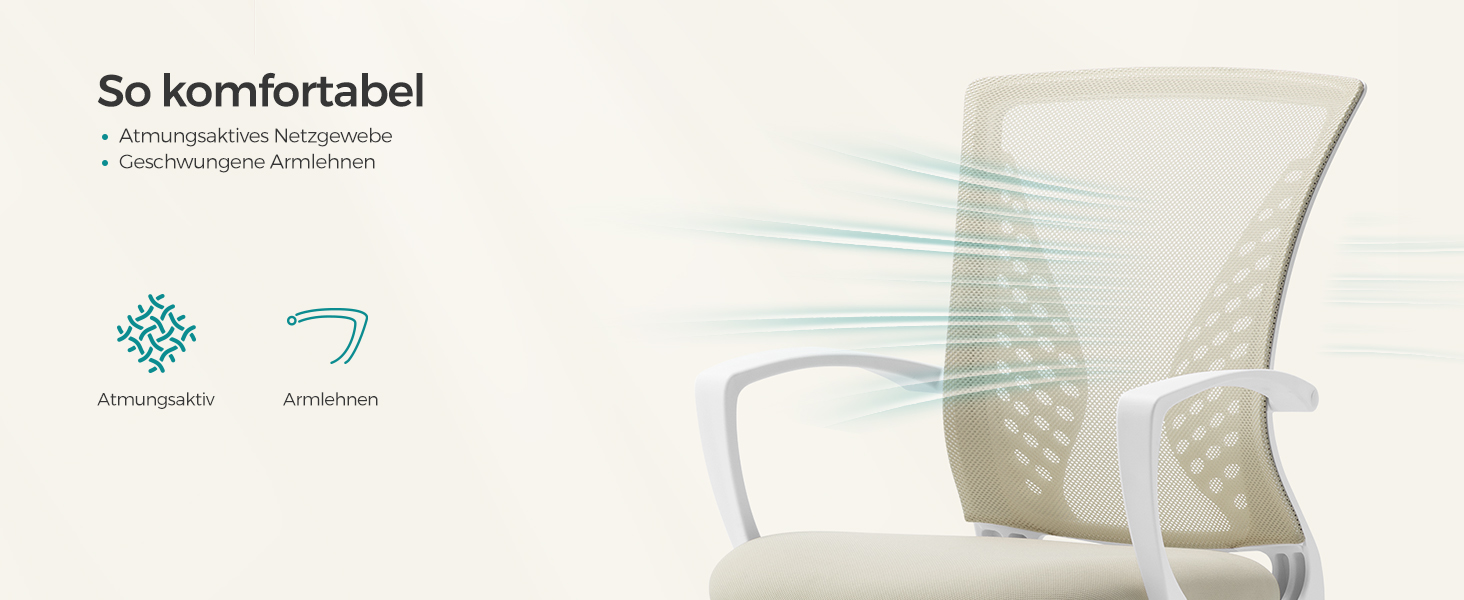 Ергономічне офісне крісло SONGMICS з сіткою, регульоване по висоті комп'ютерне стілець з функцією гойдання, дихаючий матеріал, навантаження до 120 кг, колір капучино, OBN022GD01