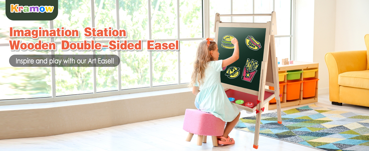 Дитяча дошка-мольберт Kramow з двома сторонами та магнітною поверхнею. Ідеальний подарунок для творчості та навчання дітей від 3 років