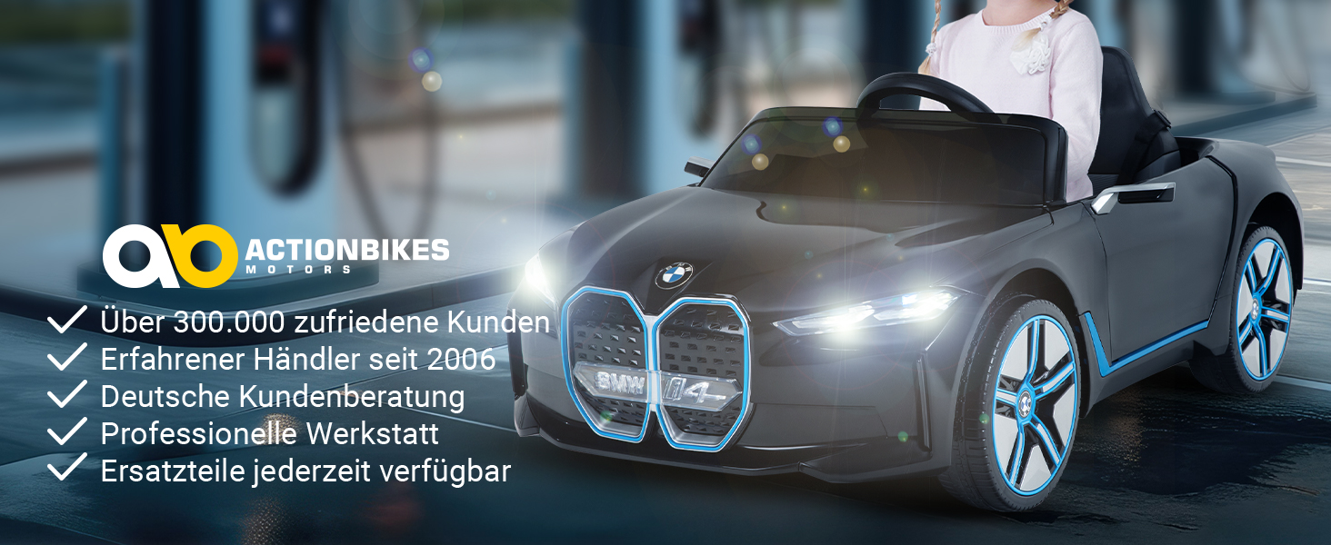 Дитячий електромобіль BMW i4 Actionbikes Motors, ліцензійний, з пультом 2,4 ГГц, електроавто для дітей від 3 років, іграшковий автомобіль (білий/чорний)