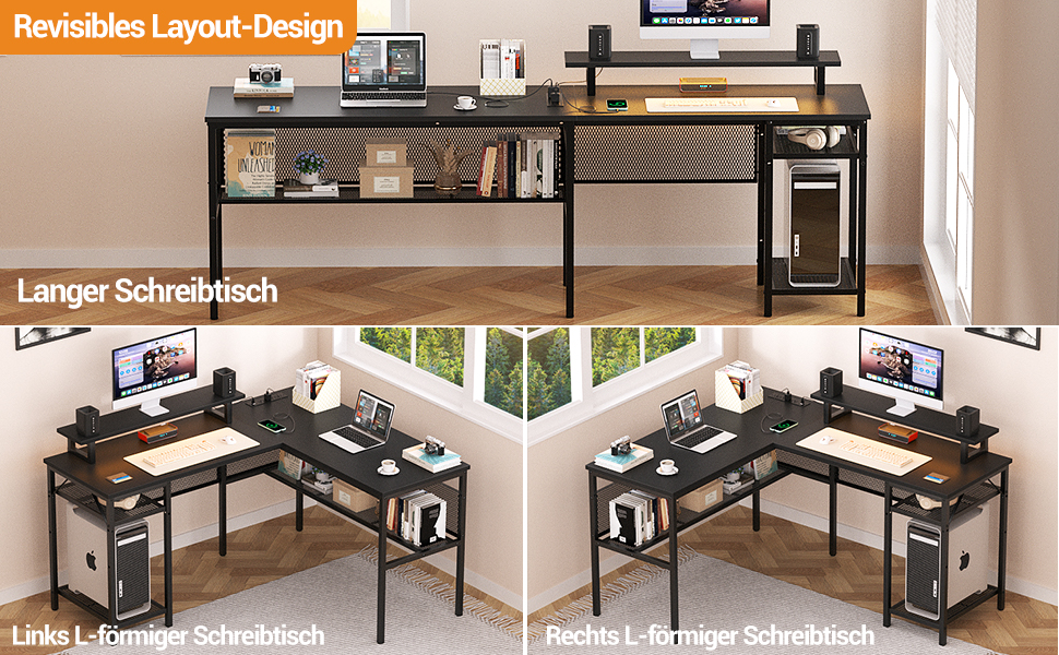 L-подібний ігровий стіл, 141x117x76 см, з полицею, для дому, офісу, навчання, ігор, чорний