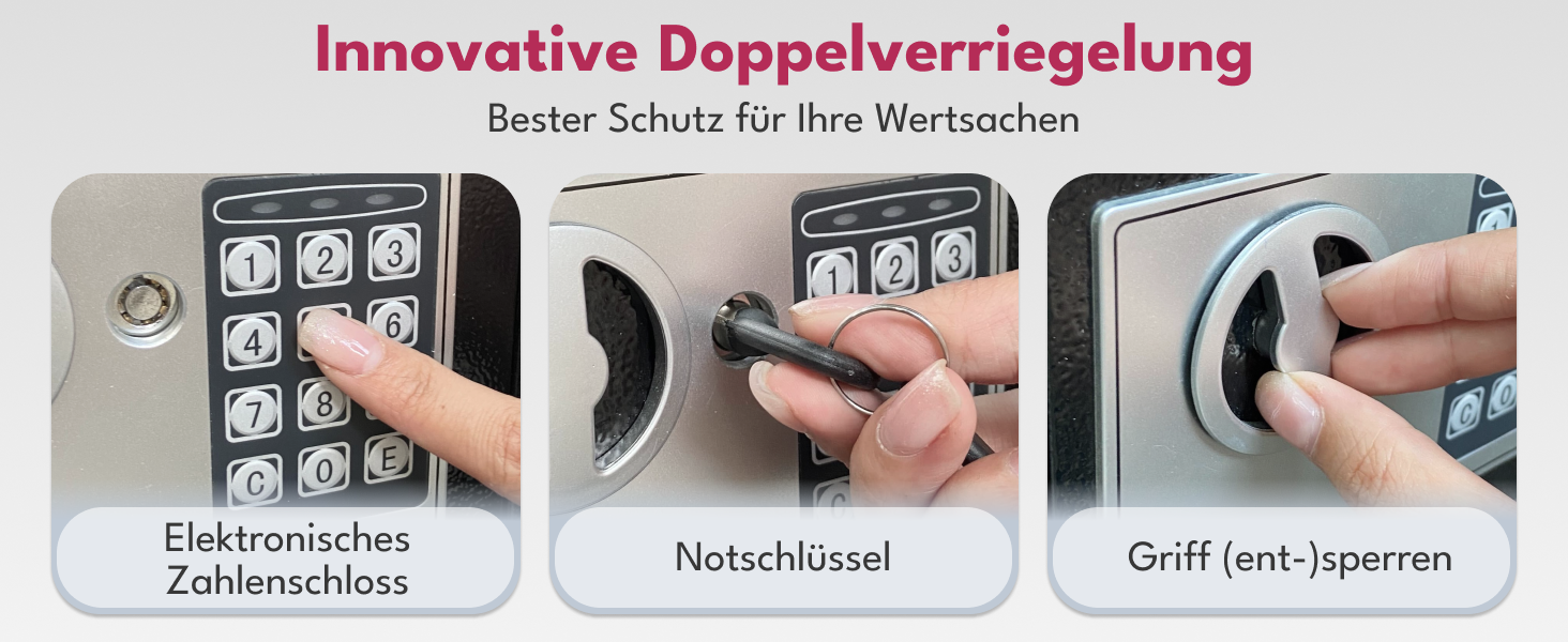 Сейф для дому LEBENLANG 5L з вогнестійким кишеням та запасним ключем | Сейф для грошей, документів, цінностей | Настінний сейф, шафка-сейф