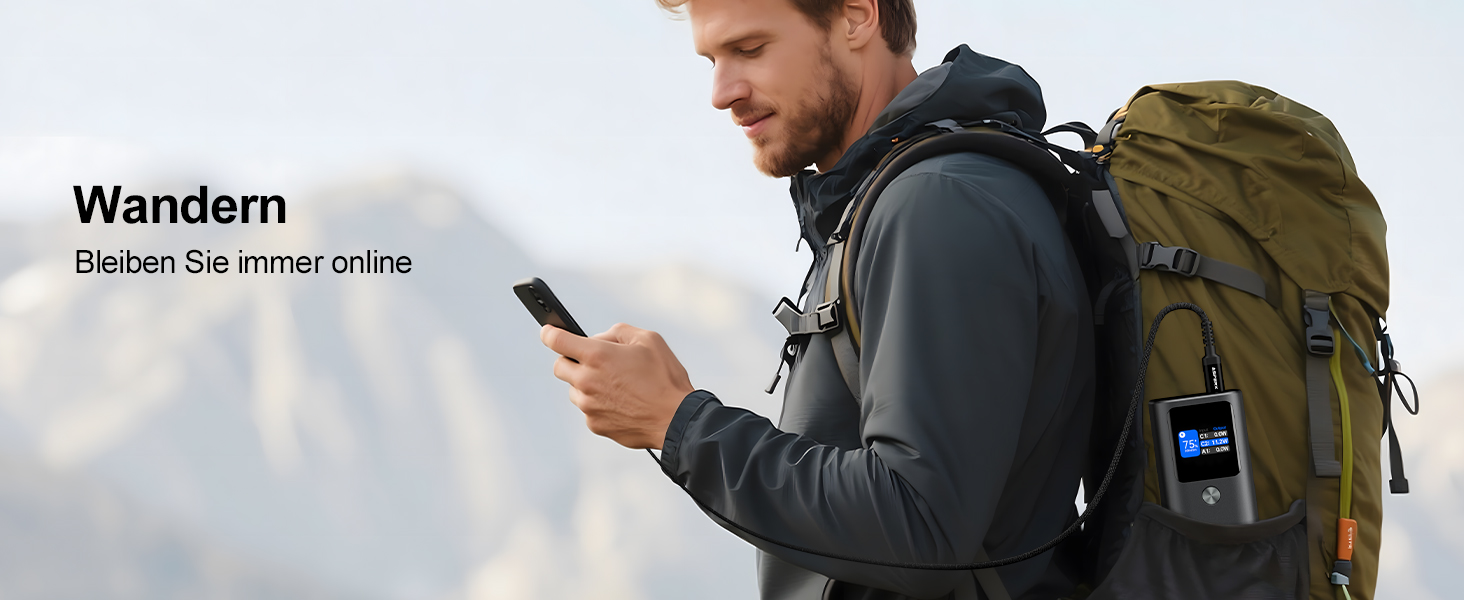 Power Bank AsperX 20000mAh, 165W, 2x USB-C 100W, Алюмінієвий Корпус, Вбудований Кабель 60см, TFT-Дисплей, для iPhone, MacBook, Samsung