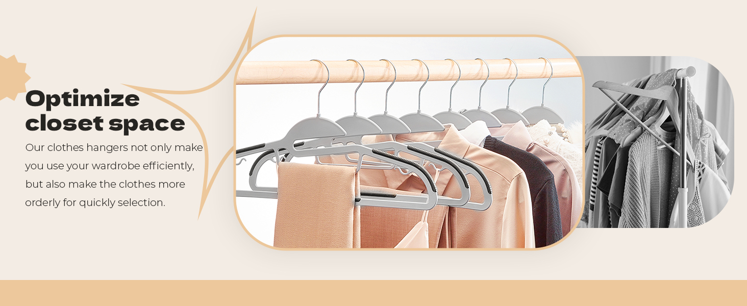 50 штук вішалок для одягу з пластику HOUSE DAY - міцні, з неслизьким покриттям, 360° обертання, сірі