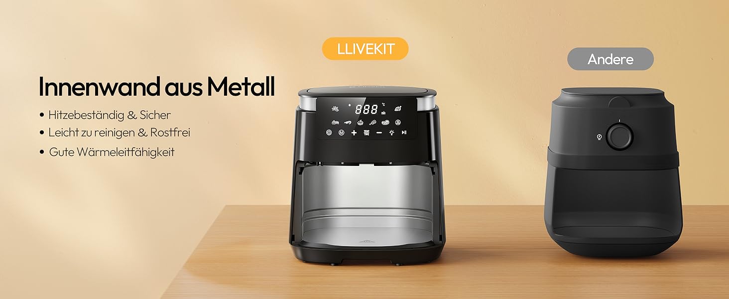 Аерофритюрниця LLIVEKIT 5.5Л 8-в-1 з вікном та підсвіткою, енергоефективна мультипіч для 2–4 осіб, чорна