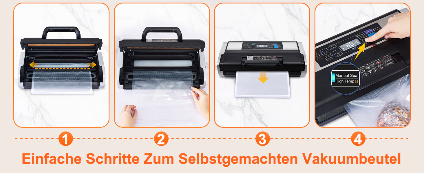 Вакууматор MZROT для продуктів харчування, -95кПа, 230Вт, з подвійним швом, 10 режимів (сухий/вологий), вбудованим різаком, чорно-сріблястий (в комплекті рулон та 15 пакетів)