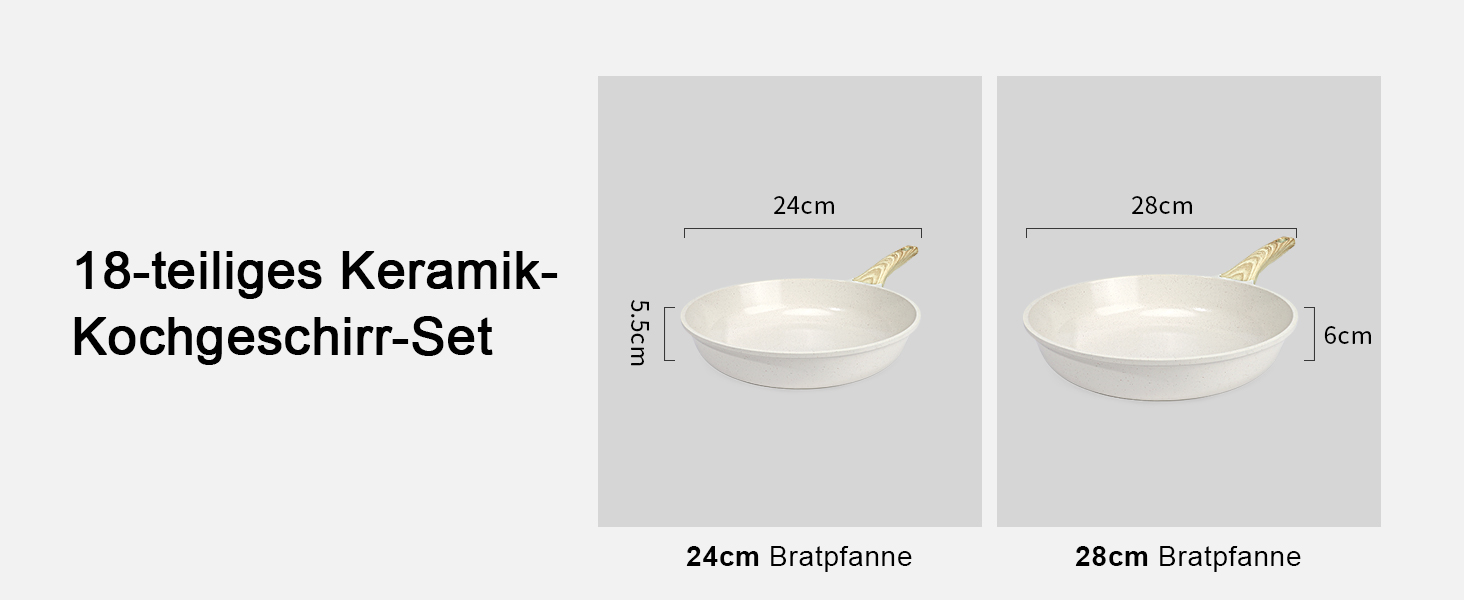 Набір посуду GiPP Keramik, антипригарне покриття, 18 предметів, кераміка, безпечний, для плити, миття в посудомийній машині