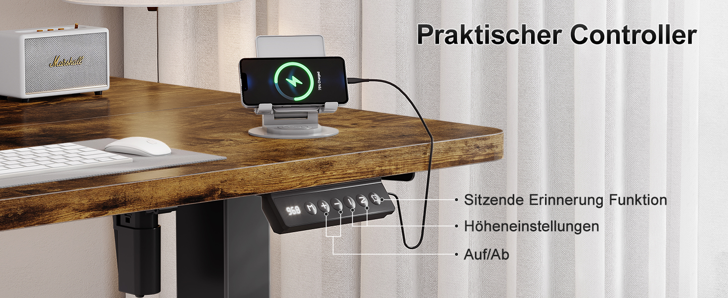 Дитячий стіл Airfish з регулюванням висоти 80x60 см, електричний, з функцією пам'яті. Стол для дому/офісу, стоячи/сидячи. Колір: Коричневий.