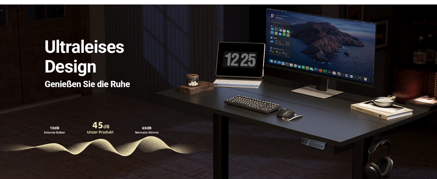 Електричний регульований стіл Claiks 120x60 см з пам'яттю, з гачками, чорний