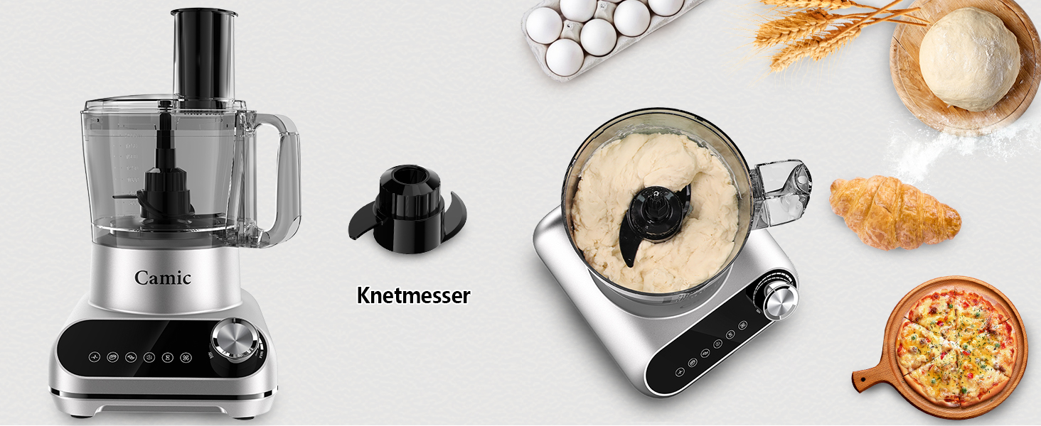 Кухонний комбайн Camic 1500W з мискою 2.5л, 6 програм, подрібнювач, нарізач, міксер, аксесуари, для дому, сріблястий