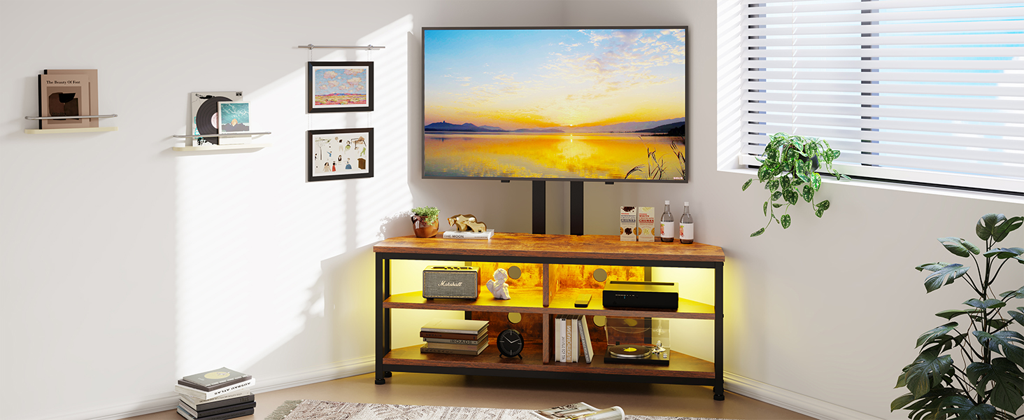 Тумба під ТВ Dripex з LED-підсвічуванням, кутова, 106x45.5x36 см, коричнева