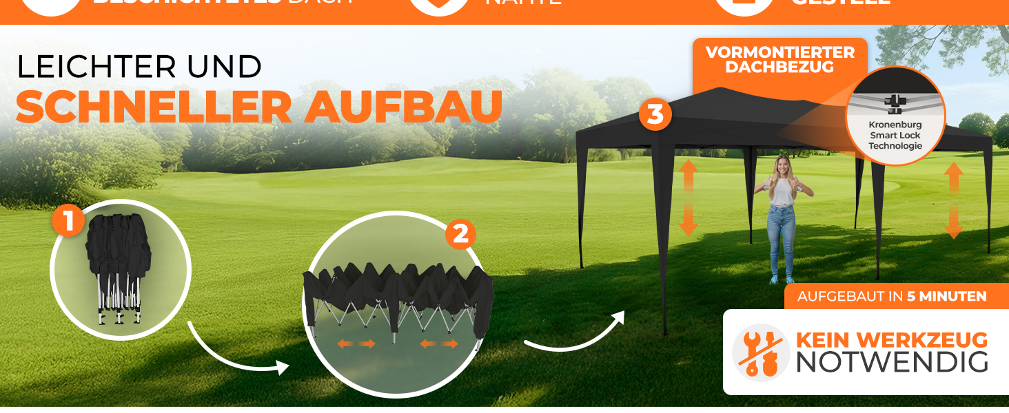 Павільйон Kronenburg розкладний, 3x3 м, водонепроникний, захист від сонця UV 50+, колір шампань, з 4 боковими частинами
