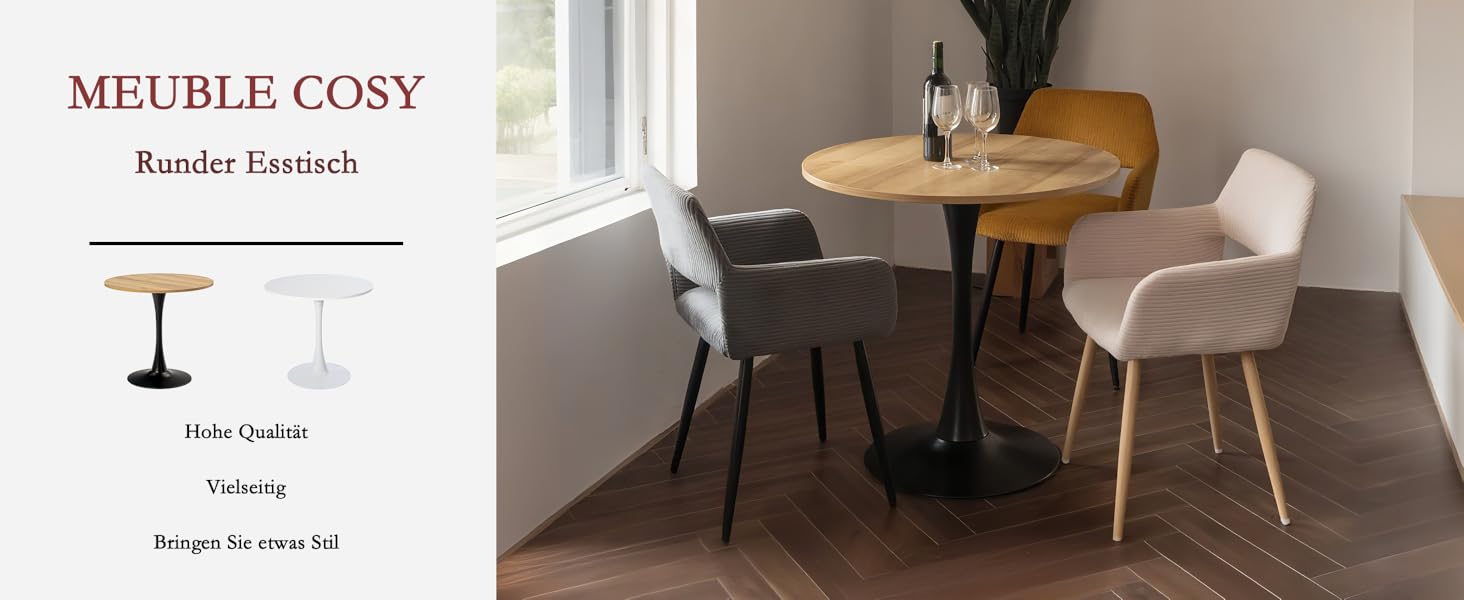 Круглий обідній стіл Cosy - 80x80x75 см, дуб + чорний, для кухні, вітальні, офісу