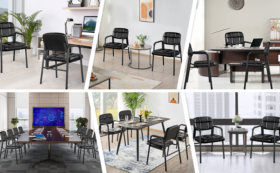 Крісла для гостей Yaheetech - 2 шт., чорні, з підлокітниками та спинкою, для вітальні, конференц-залу, їдальні, штучна шкіра, 58 x 60 x 85 см