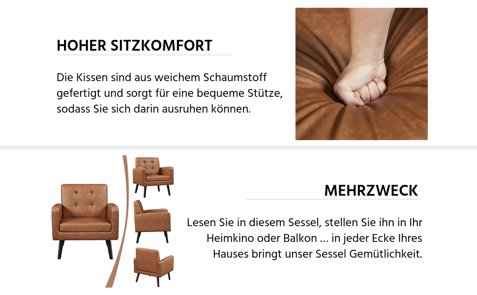 Крісло-мішок Yaheetech з підлокітниками, коричневе, з поліуретану, до 136 кг, для вітальні