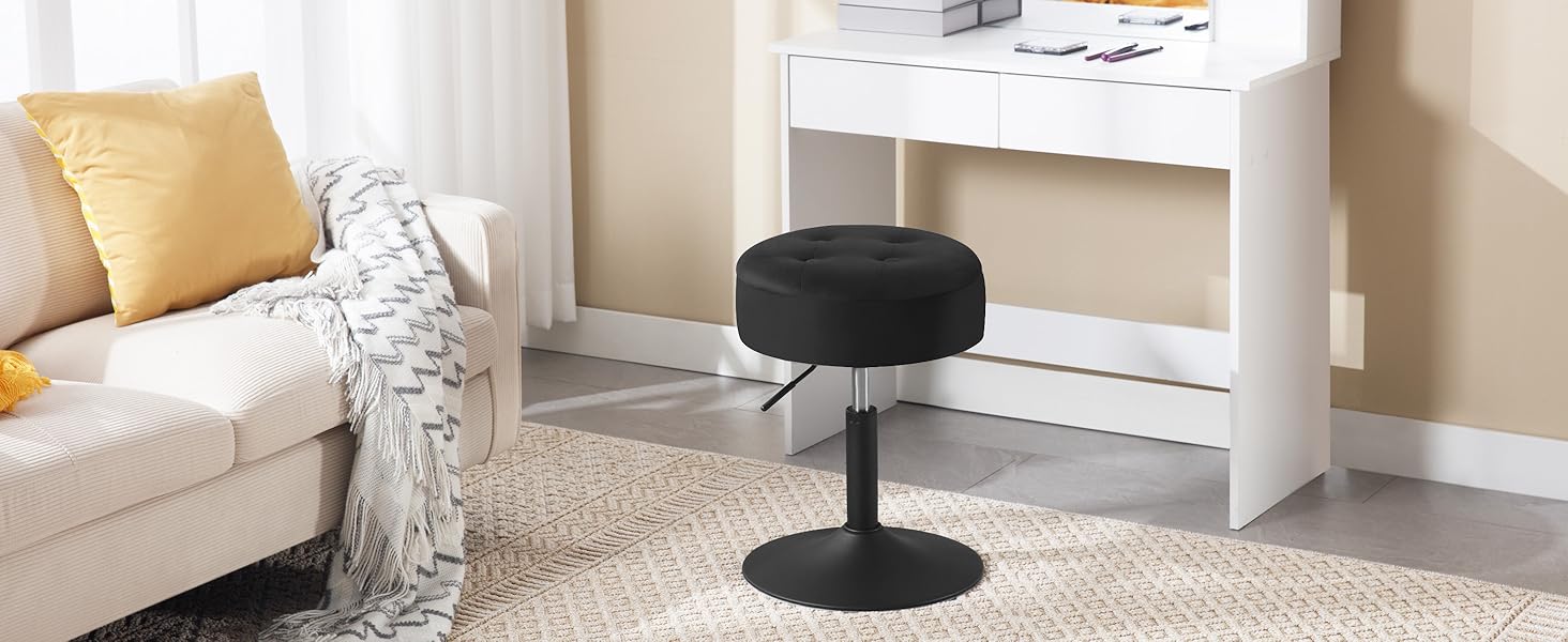 Крісло для туалетного столика WOLTU, пуф з місцем для зберігання, регульована висота, обтягнутий велюром, 360° обертання, для спальні, вітальні, їдальні, чорний, BH329sz-1