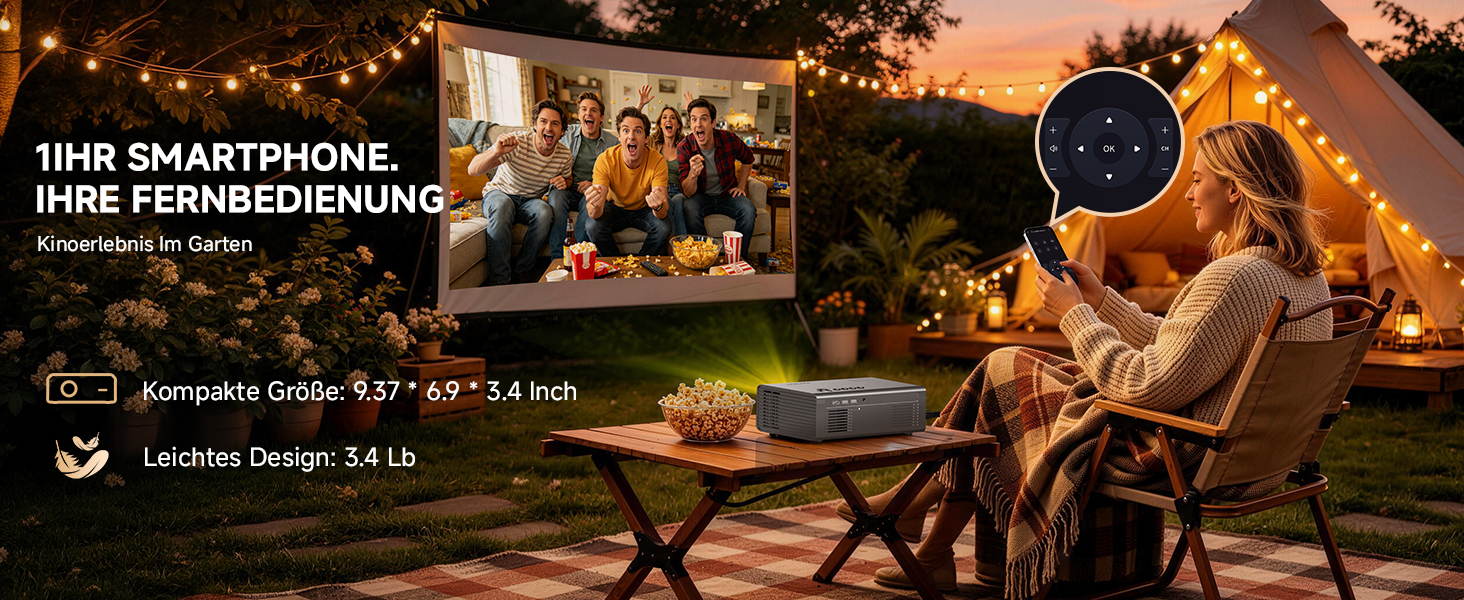 4K Smart проєктор KOGATA з Wi-Fi та Bluetooth: HDR10+, автофокус, 6D Keystone, Dolby Audio. Для дому, саду та стрімінгу (Титан Сірий)