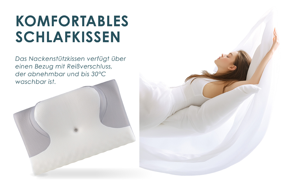 Ортопедична подушка Nachtengel – ергономічна подушка для шиї з Memory Foam, проти хропіння, підтримка шиї для тих, хто спить на спині, животі та боці, біла та сіра