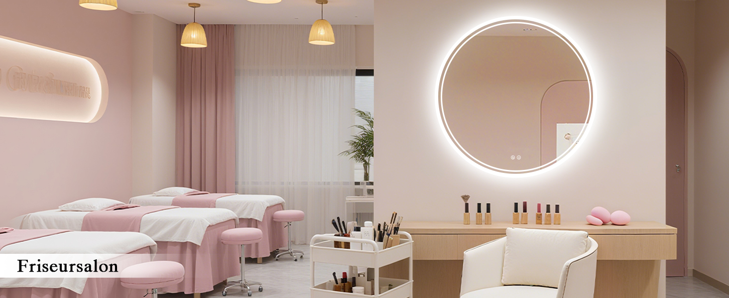 Дзеркало для ванної кімнати з підсвічуванням LED, кругле 50см, сенсорне керування, регулювання яскравості, функція пам'яті, дзеркало з HD склом, захист від вибуху, антизапотівальне покриття, 3 кольори світла, 70x70 см