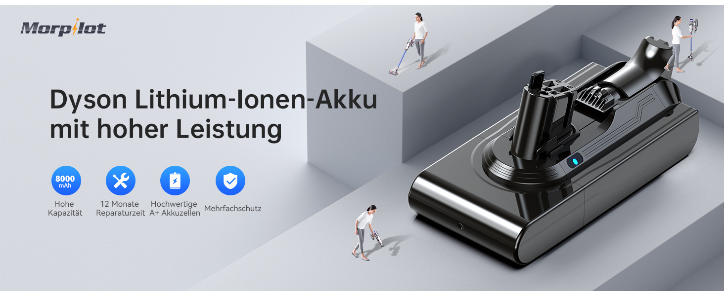 Акумулятор Morpilot V7 8000mAh для пилососа Dyson V7 SV11 Animal, Motorhead, Pro, Trigger, Fluffy + фільтри (V11 8.0Ah)