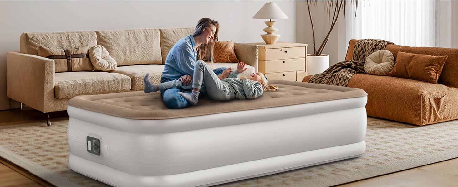 Надувне ліжко Airefina з самонадувною системою та інтегрованим насосом, 203 x 152 x 46 см (1 особа), для кемпінгу та дому
