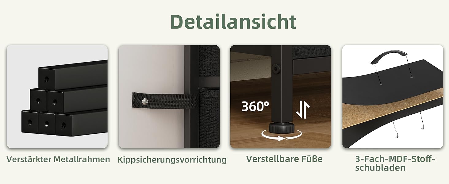Комод Somdot з висувними ящиками, тканинний комод, комод для спальні, вітальні, передпокою, шафа для зберігання, 5 тканинних ящиків, білий колір (чорний, 30T x 100B x 96.5H см (9 ящиків))