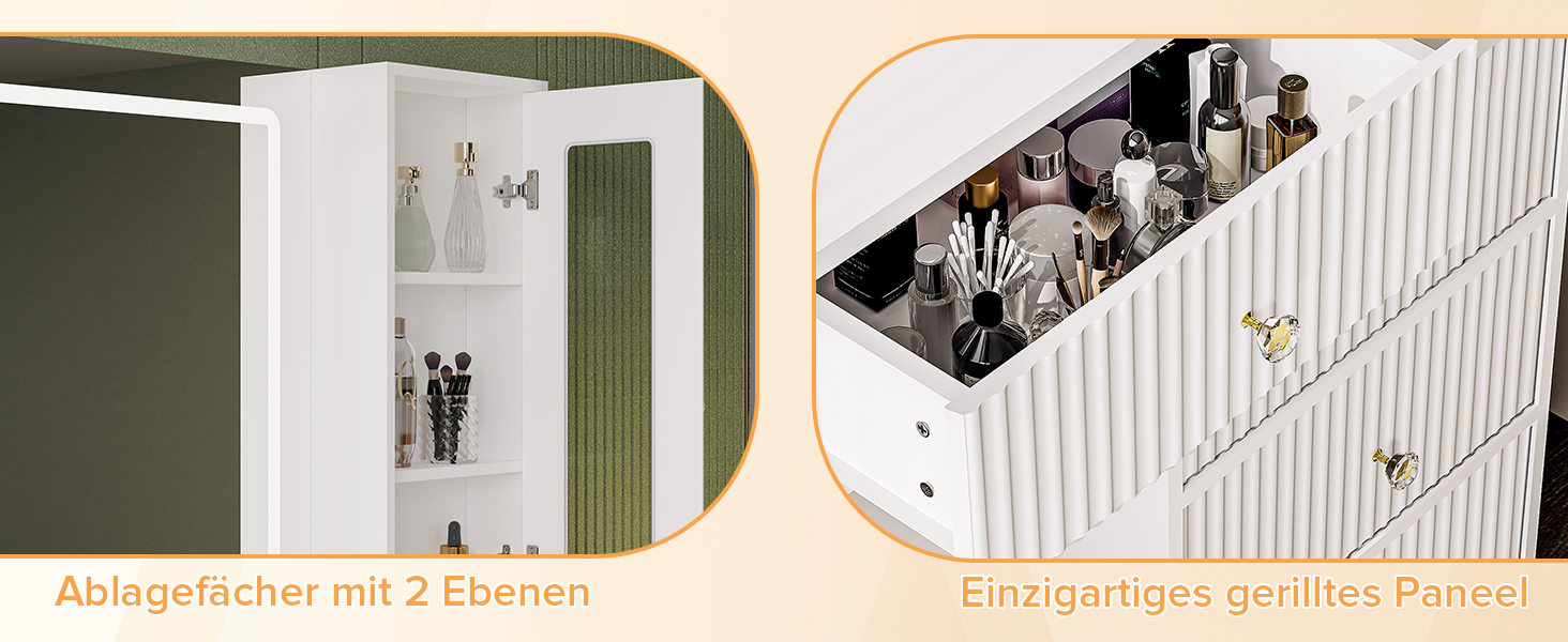 Дзеркальний туалетний столик Belife з підсвічуванням та 7 шухлядами, з розеткою та 3 кольорами світла для спальні (V3)