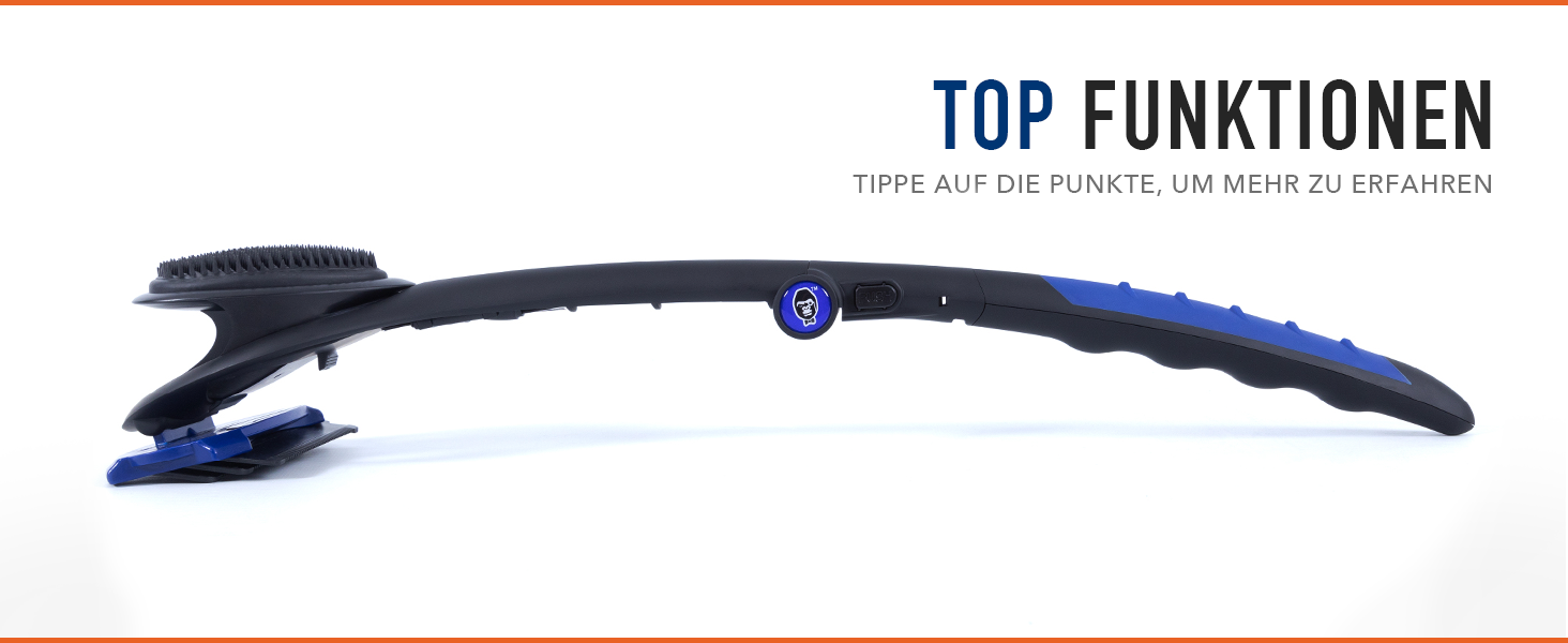 BakBlade 3.0 Stealth – Тример для спини чоловічий, подовжений ергономічний руків'я, матово-чорний